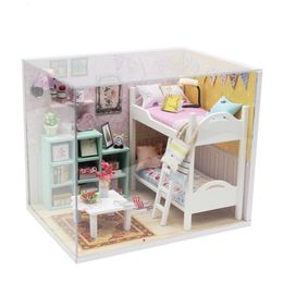 free dust cover mini doll house diy wooden house miniatures kit kids dollhouse accessories poppenhuis bed maquette maison LJ200909