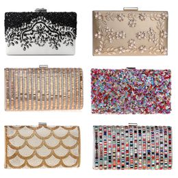 vintage beaded evening bags Canada - PU vintage women embroidery beaded evening bags beaded diamonds clutch candy crystal wedding handbags for party female box case 220211