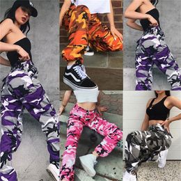 Pantalon Femme Loose Sexy Pants Women Camouflage Punk Trousers Pink Camo Orange Purple Pink Sweatpants Hiphop Dance Baggy Pants 201228