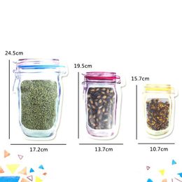 Reusable Food Storage Zipper Bags Mason Jar Shaped Snacks Airtight Seal Food Saver Leakproof Bags Kitchen Organizer Bags YYF3464