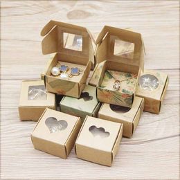 PVC Window Gift Packaging Box 4*4*2.5cm White/Kraft Jewellery Ring Box Candy Crafts Handmade Soap Packaging Gift Boxes