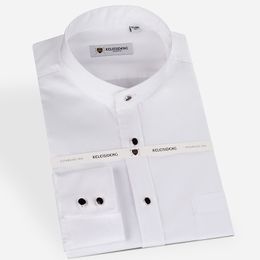 Excellent Pure Cotton Mandarin collar long sleeve solid dress shirts for men soft comfortable well fit male tops 201123