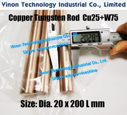 Ø20x200Lmm Copper Tungsten Rod W75 (Copper 25%+Tungsten 75%), Spark Erosion Copper Tungsten Electrode Alloy Round Bar Dia. 20mm Length 200mm