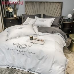 Egyptian Cotton Bedding Sets Soft Duvet Cover Bed Sheet Set Nordic Queen King size Bed Linen Luxury Satin Bed Set For Hotel 4PCS 201021