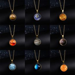 Vintage Personality Fashion Double Side Glass Ball Pendant Necklace Universe Planet Earth Astronomy Necklace Charm Jewelry