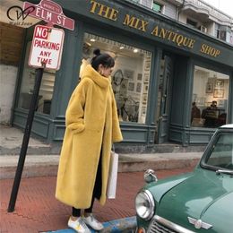 Winter Faux Mink Fur Coat Women Winter Long Coat Female Hooded Thick Warm Faux Fur Jacket Ladies Loose Plush Coat Oversized 201212