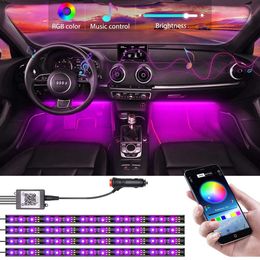 New Car LED Lights Strip App Control RGB Neon Light Bar With Cigarette Lighter Music Sensor DIY Car Decoration Atmosphere Light 12V