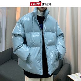 Parka da uomo Streetwear Hip Hop Blue Winter Bubble Giacche cappotto Mens Harajuku Warm Parka Giacca imbottita da uomo coreana
