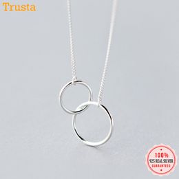 TrustDavis 100% 925 Sterling Silver Double Hollow Rodada Pingente Curto 42cm Colar Para As Mulheres Prata 925 Jóias Atacado DS531 Q0531