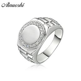 AINOUSHI Fashion 925 Sterling Silver Men Wedding Engagement Round Rings Male Silver Anniversary Birthday Party Rings Jewellery Y200106