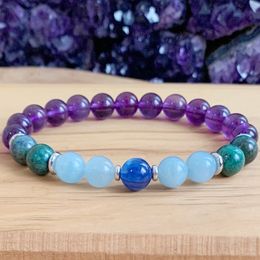 MG1296 Natural AAA Grade Kyanite Amethyst Bracelet Blue Aquamarine & Green Chrysocolla Wrist Mala Gemstones Handmade Bracelet