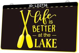 LD2736 Life is Better At The Lake 3D Engraving LED Light Sign Wholesale Retail