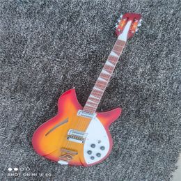 12 string electric guitar, customizable, cherry red gradient, chrome plated metal hardware, semi hollow body