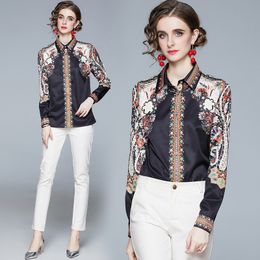 Boutique Girl Shirt Long Sleeve Lapel OL Women's Blouse 2021 Spring Autumn Printed Shirt Fashion Elegant Lady Shirt