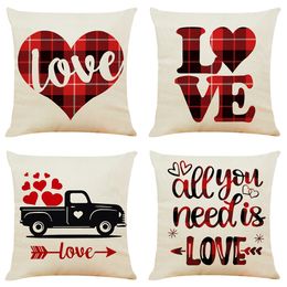 Heart Linen Decorative Throw Pillowcase I Love You Letter Cushions Cover for Sofa Car Valentine's Day Pillow Case Gift