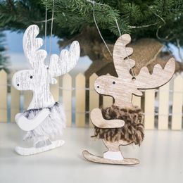 Christmas Decorations Ornaments Plush Wooden Elk Pendant Tree Closet Small Pendants For Home Party Supplies Year Decorations1