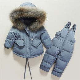 New Winter Children's Suit Down Jacket Two-piece Boy and Girl Down Jacket Bib -30 Winter Outing Ski Suit Thickened Down Jacket LJ201017