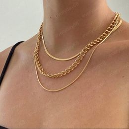 Fashion Multi-layered Snake Chain Necklace For Women Vintage Gold Color Three Layer Chains Choker Sweater Necklace Party Jewelry Gift