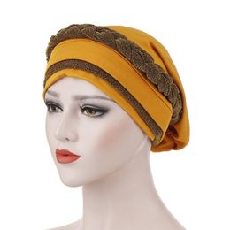 New autumn and winter bright silk cloth braid milk silk can hide hair turban hat two-color fight Muslim turban hat