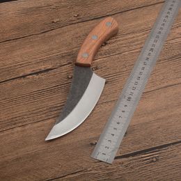 fixed blade hunting knife full tang Australia - 1pcs New Kitchen Knife High Carbon Steel Satin Blade Full Tang Wood Handle Fixed Blade Knives Outdoor Camping Hunting Knife