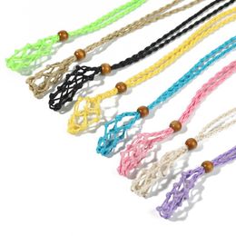 Favour Hand-woven Necklace Wax Line Cord Woven Pendants DIY Jewellery Crafts with Wooden Beads Women Neck Decoration 8 Colours