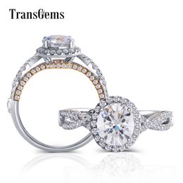 Transgems 14K White and Yellow Gold Centre 2ct 7*8mm Oval F Colour Moissanite Twist Engagement Ring With Accents Wedding Gifts Y200620