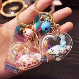 Keychains Acrylic Heart Shaped Eternal Flower Sand Shiny Quicksand Liquid Keychain Girl Keyring Women Bag Pendant Couple Gift Jewelry1