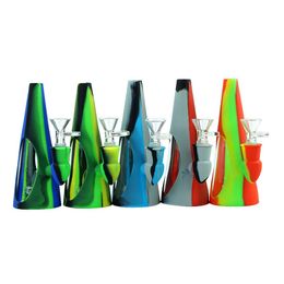 Cone-shape water pipe glass bong glass smoking pipe with glass bowl Silicone beaker tobacco dab rig hookah Recycler for wax oil rigs