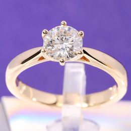Transgems Solitaire Engagement Ring 14k Yellow Gold 1 carat Diameter 6.5mm F Color Engagement Ring For Women Wedding Y200620