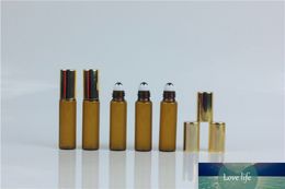 DHL FREE 300pcs/LOT 5ml 1/6oz roll on amber fragrance glass bottles essential oil steel Roller ball Aromatherapy Bottle