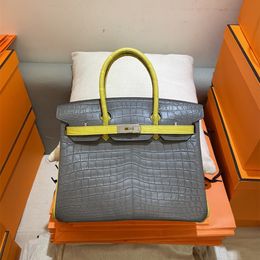 Matte Fully Crocodile Purse Handbag 25cm Customized Crocidle Handmade Luxury Bag Purse Color Wax Line Stitching Can Make Size 30cm Too Fast