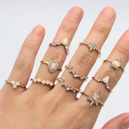 Boho Vintage Gold Star Knuckle Ring For Women Crystal Star Crescent Geometric Female Finger Rings Set Jewellery 2022