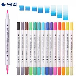 STA 14pcs/28colors Watercolor Dual Brush Markers 28 Chameleon Art Color Soft Calligraphy Pens Aquarelle Markers Y200709