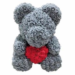 Wedding Decorative Flowers 25cm Rose Bear with Ribbon Teddy Bear for Mothers Day Gifts Teddy Rose Bear Wedding Valentine's Decor Supplies