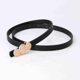 GOOWAIL 2022 New Gold Buckle Pu Leather Belt For Women Dress Fashion Thin Waits Belts Female Jeans Solid Colour Waistband G220301