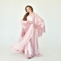 Two Pieces Bridal Sleepwear Soft Chiffon Appliqued Lace Long Sleeves Custom Made Sweep Train Cheap Evening Robes Nightgown2677