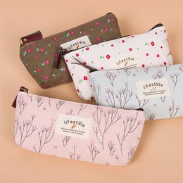 Creative Small Floral Pencil Case Canvas Storage Pouch Pen Bag Fresh Canvas Zipper Pencil Box Office Stationery Supplies