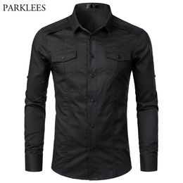 Tactical Shirt Men Brand New Mens Cargo Twill Work Shirts with Pocket Spring Long Sleeve Cotton Chemise Homme Camisa S-XXL C1210