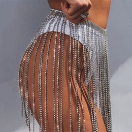 CETIRI Adjustable Europe Exaggerate Glitter Rhinestone Long Tassel Skirt Belt Women Sexy Crystal Diamonds Night Club Chain Belt 201117