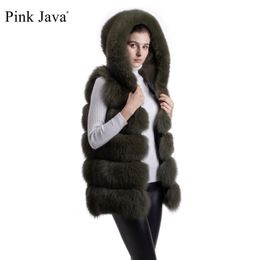 pink java QC8062 women coats winter hot sale real fox fur coat natural fox fur vest hood vest gilet luxury fur jacket 201212