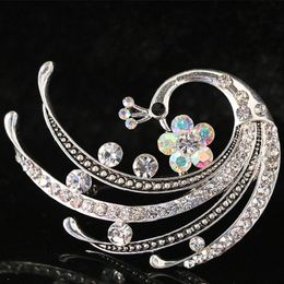 Pins, Brooches Casual/Sporty Punk Charms Cute Peacock For Women Rhinestone Crystal Pin Silver-color Jewelry Accesspries B1209
