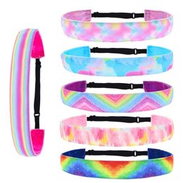 Gradient Tie-Dye Ribbon Headband Women Girls Kids Rainbow Hair Band Warps Casual Sports Skidproof Headwrap Headwear Accessories sale E120409