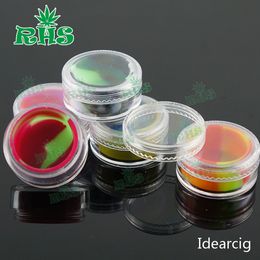 5-10ml Round Shape Silicone Jars Dab Wax Container Silicone Container With Acrylic Shield Nonstick Hookah Gel Wax dab straw Oil rigs Holder