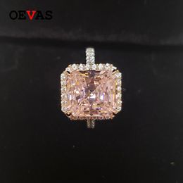 OEVAS 100% 925 Sterling Silver Sparkling 10*11mm Pink High Carbon Diamond Wedding Rings For Women Party Fine Jewelry Wholesale J0112