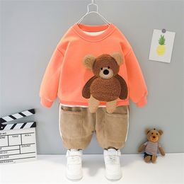 New Children Autumn Winter Clothes Baby Boys Girls Thicken T Shirt Pants 2Pcs/sets Kid Toddler Clothing Infant Cartoon Tracksuit