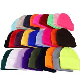1-4years old Multi-color Children Knitted Caps Autumn Winter boys girls baby warm hats Pure Colour Rounded Brimless Knitting Wool Kids Hat