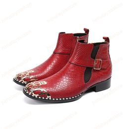Fashion Wedding Party Men Ankle Boots Red Real Leather Boots Big Size Man Motorcycle Short Boots Footwear