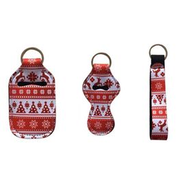 Christmas Styles 30ML Hand Sanitizer Bottle Holder Keychain Bags Keychain Chapstick Holder Neoprene Wristlet Wholesale Hand Soap Holder