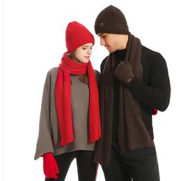 2020 fashion European and American men's and women's knitted wool thickened scarf hat gloves warm suit three piece set