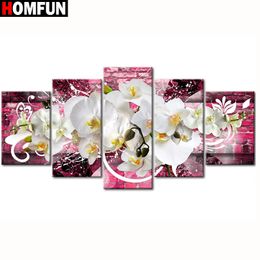 HOMFUN 5pcs Full Square/Round Drill 5D DIY Diamond Painting "Orchid peony lily" Multi-picture Combination Embroidery 5D Gift 201112